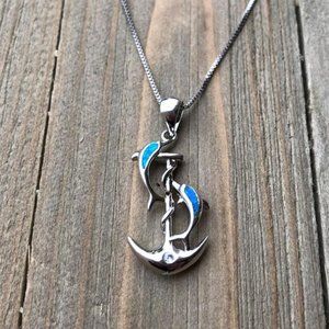 Australian Opal Dolphin Anchor Necklace